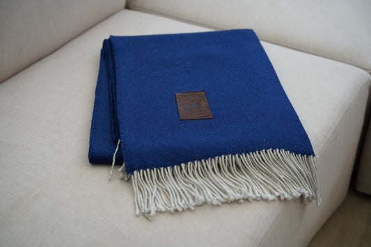 Manta Azul Fleco Blanco