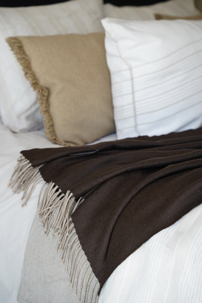 Manta Café Oscuro Fleco Beige