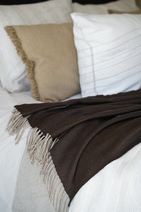 Manta Café Oscuro Fleco Beige